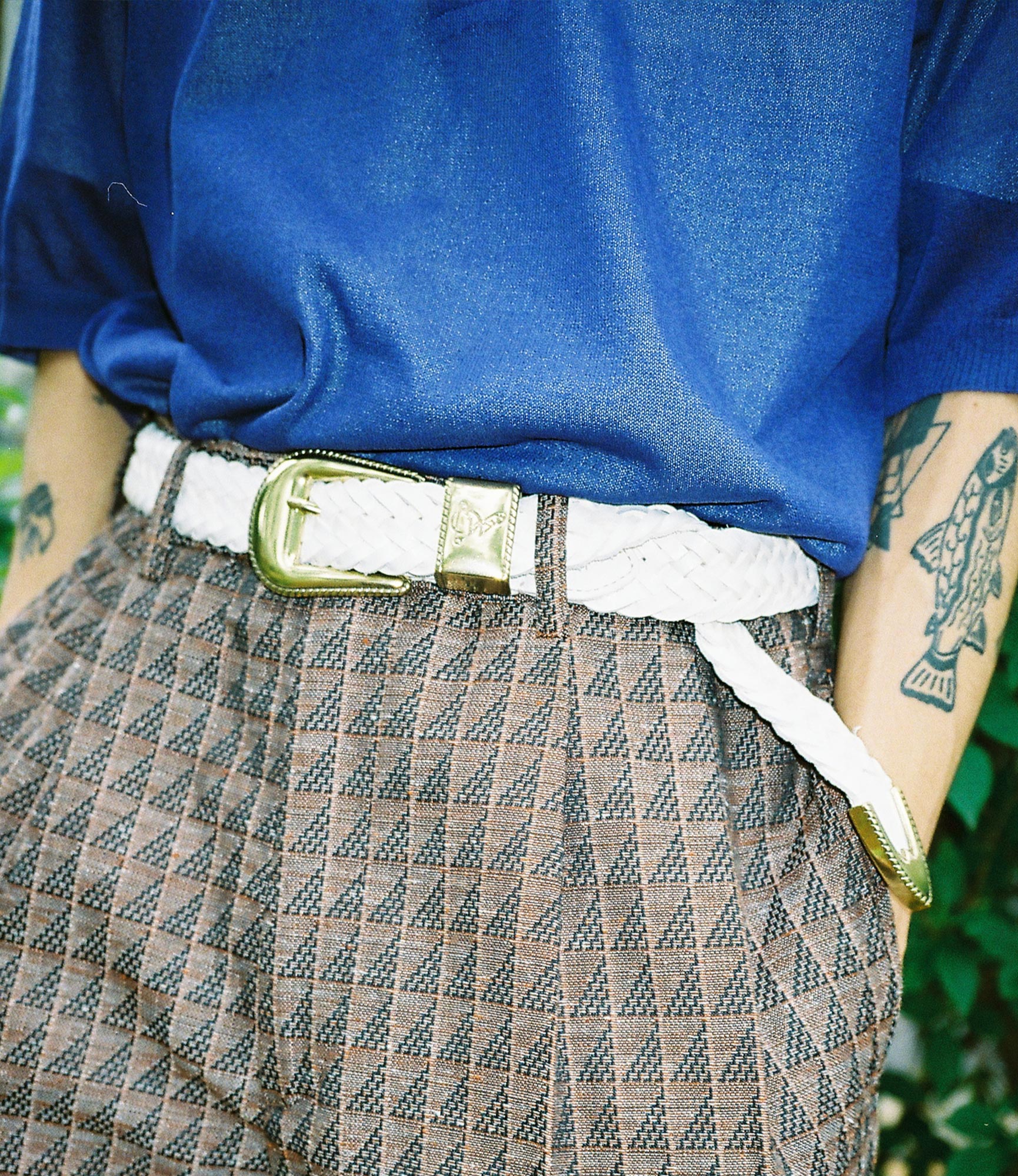 Wing Tip 6-Ply Braided Belt – White Leather