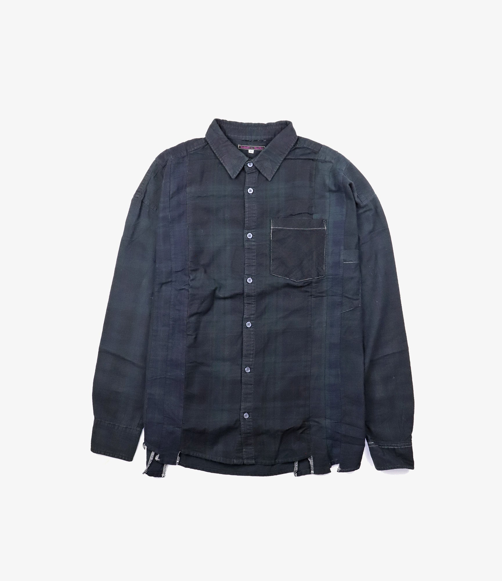 Rebuild by Needles Flannel Shirt - 7 Cuts Shirt / Over Dye - Black