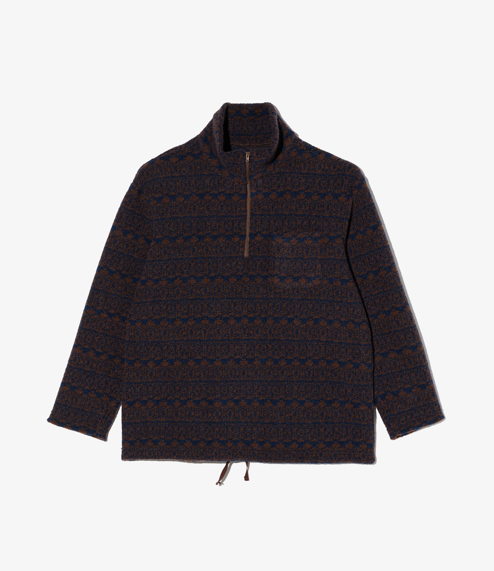 Zip Mock Neck – Brown/Navy Horizontal Stripe