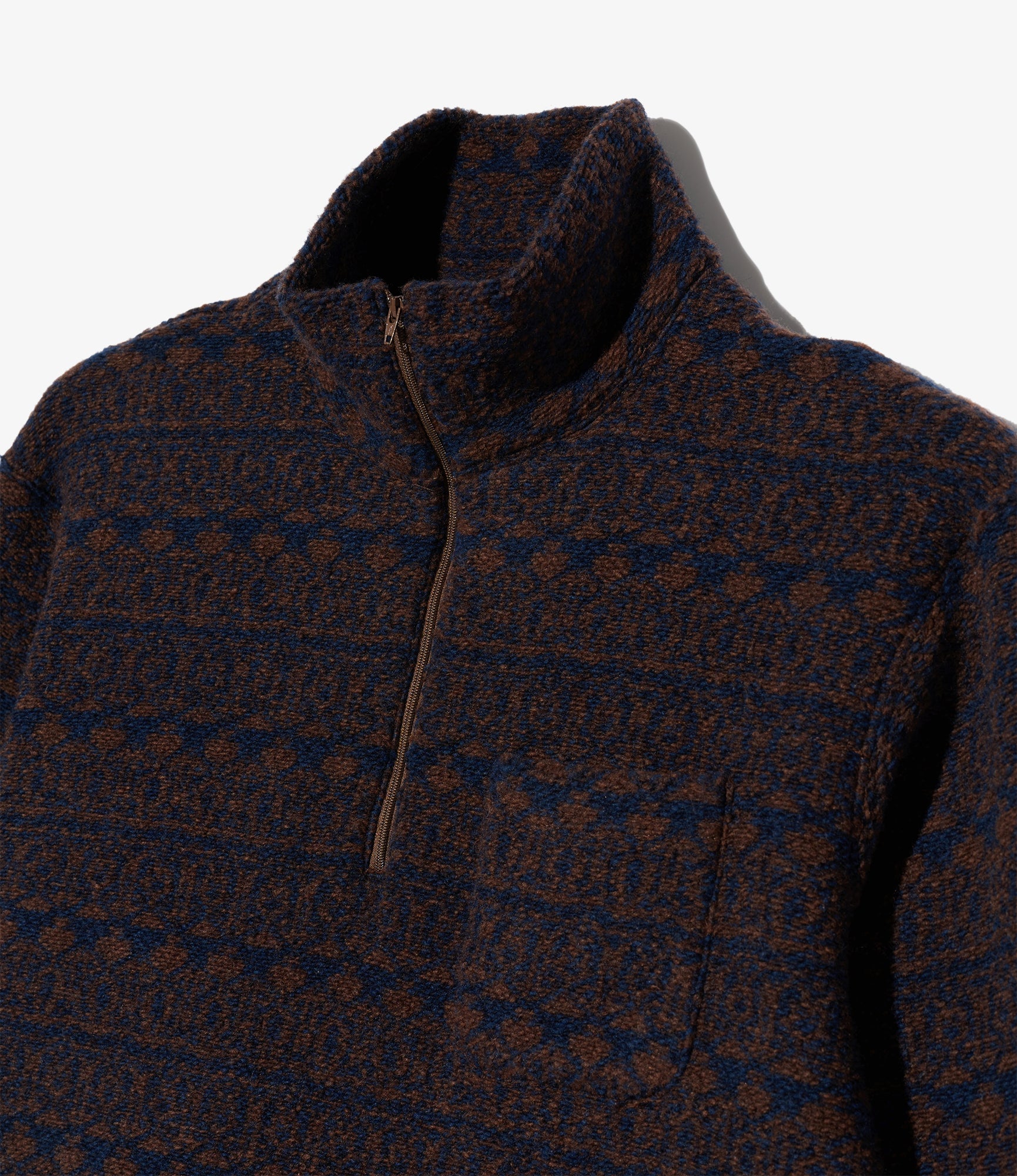 Zip Mock Neck – Brown/Navy Horizontal Stripe