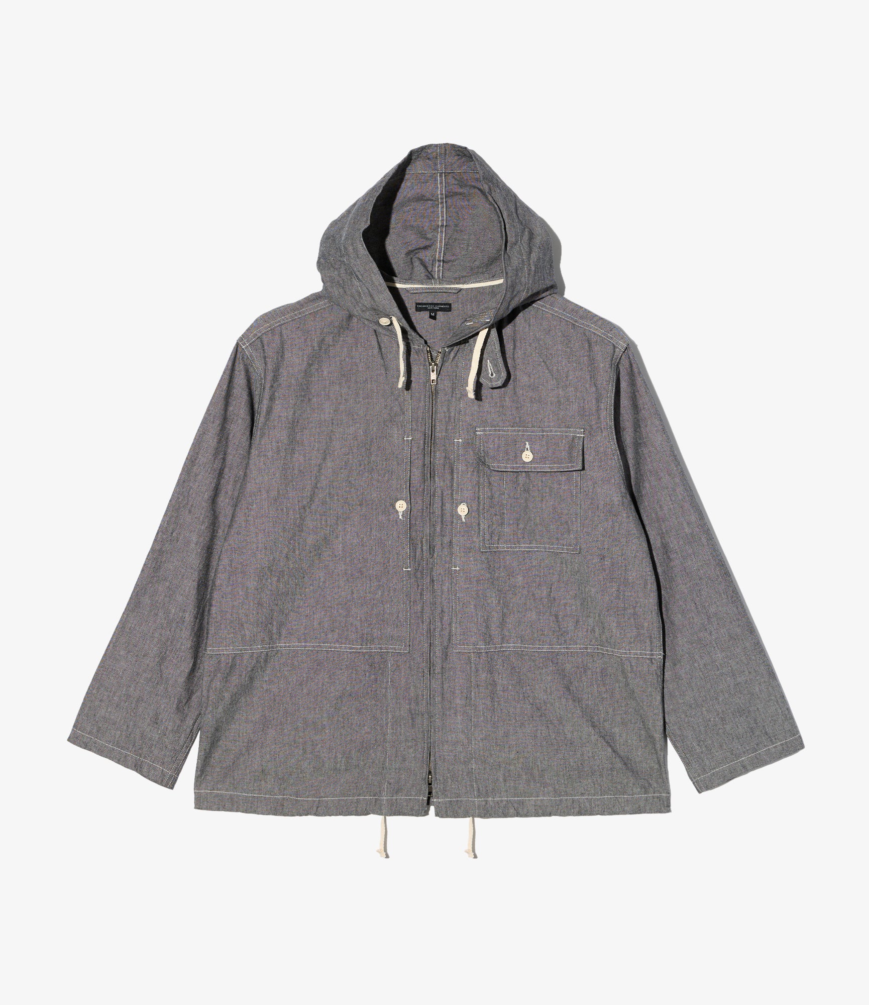 Zip Hooded Shirt – Grey Chambray