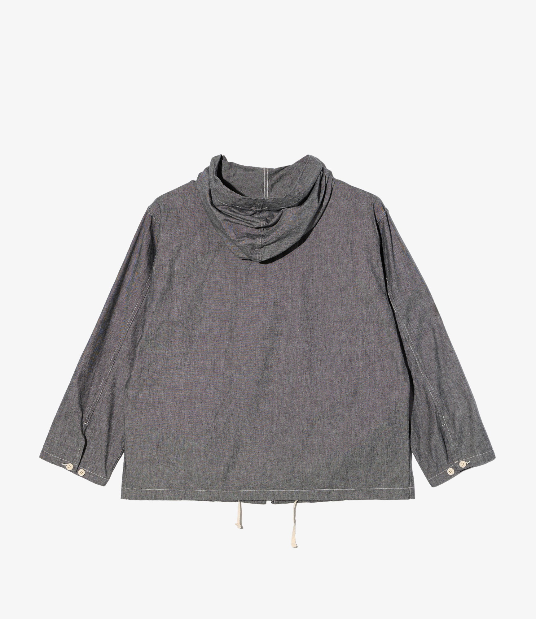 Zip Hooded Shirt – Grey Chambray