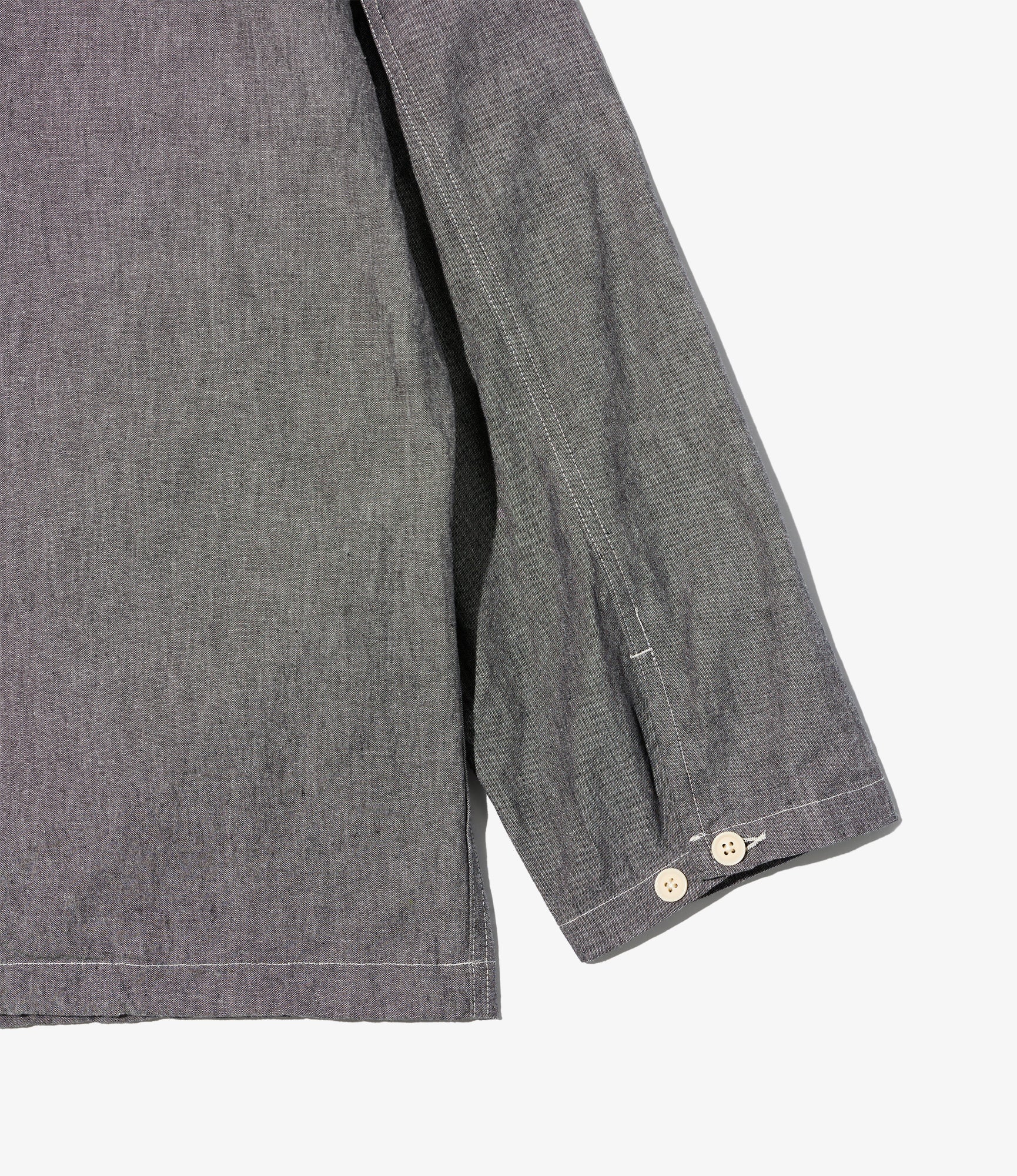 Zip Hooded Shirt – Grey Chambray