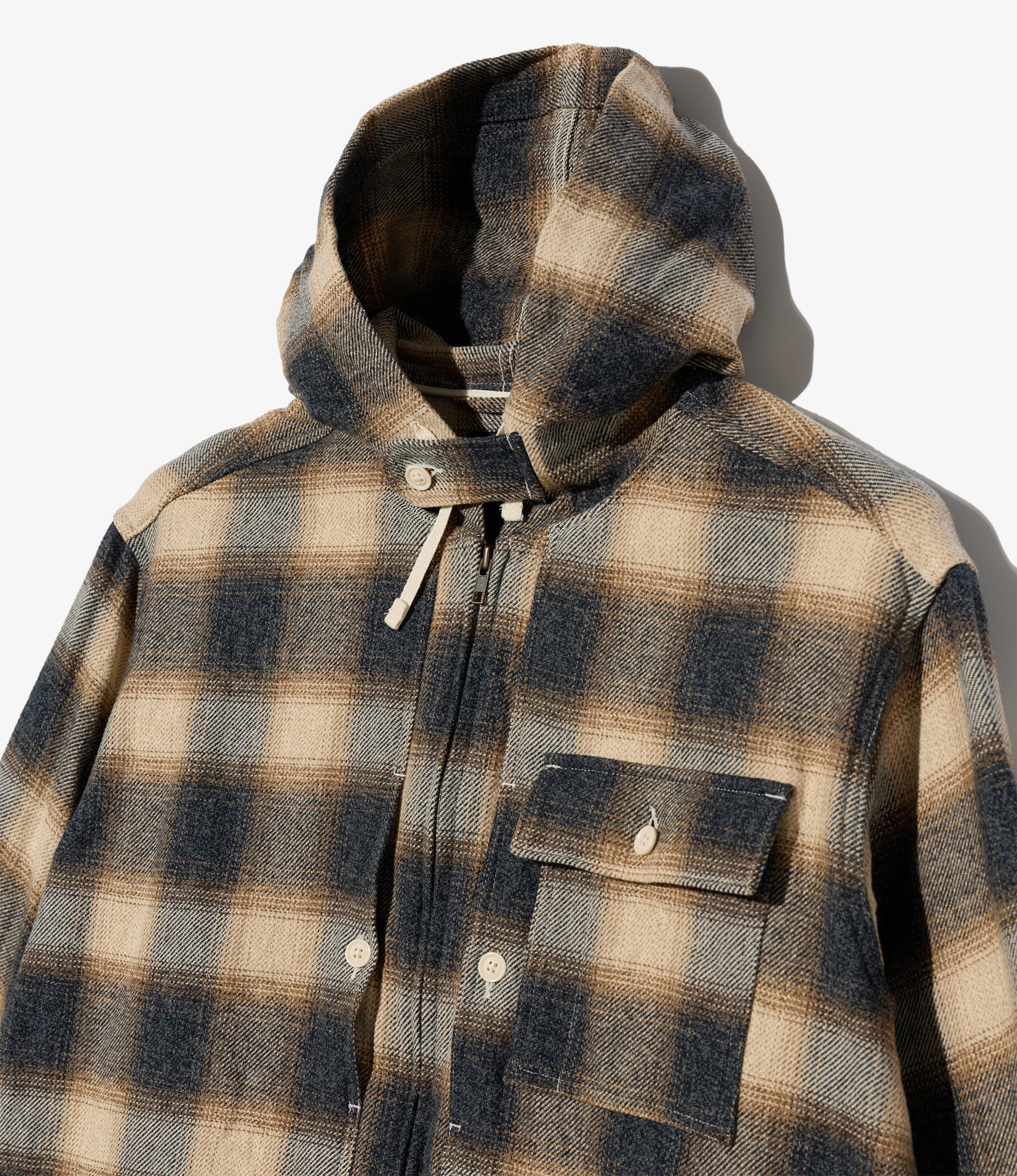 Zip Hooded Shirt – Khaki Shadow Plaid Flannel