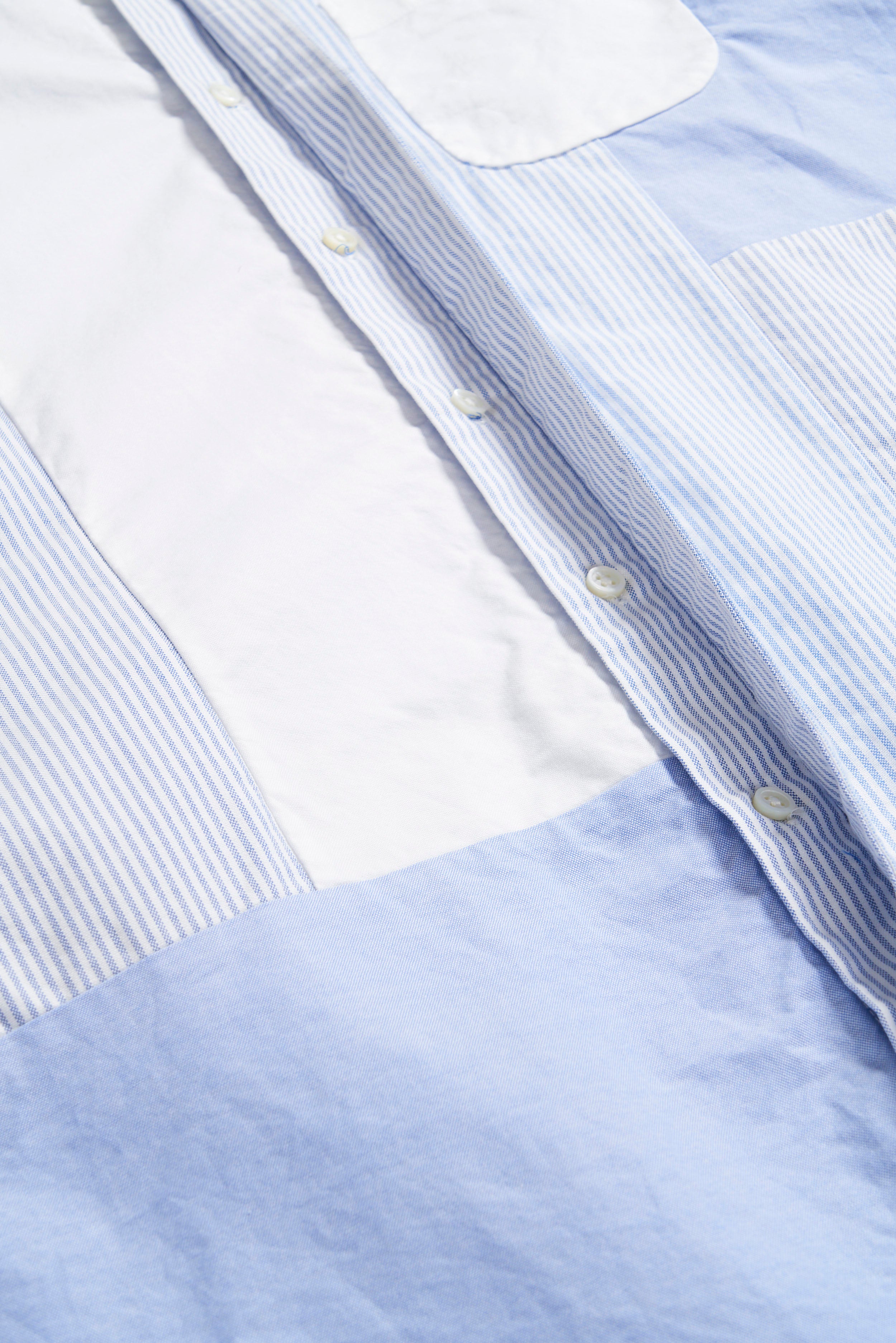 Engineered Garments Combo Short Collar Shirt - Blue/White Cotton Oxford