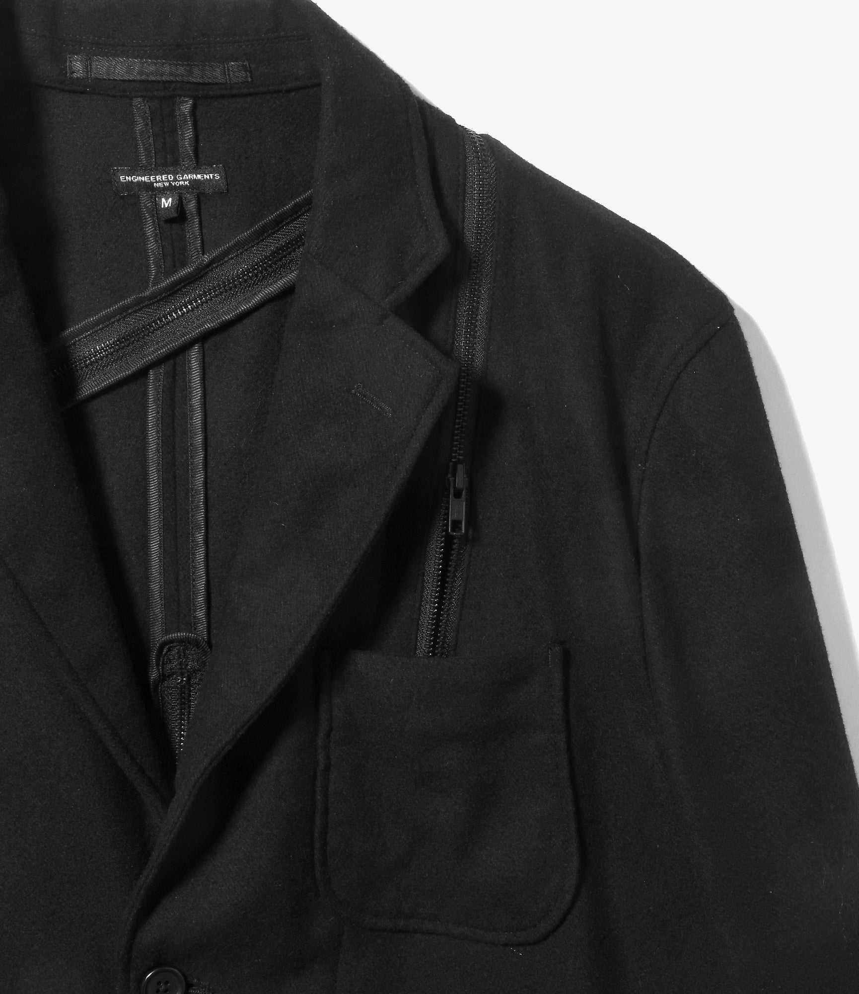 Zip Jacket – Black Solid Poly Wool Flannel