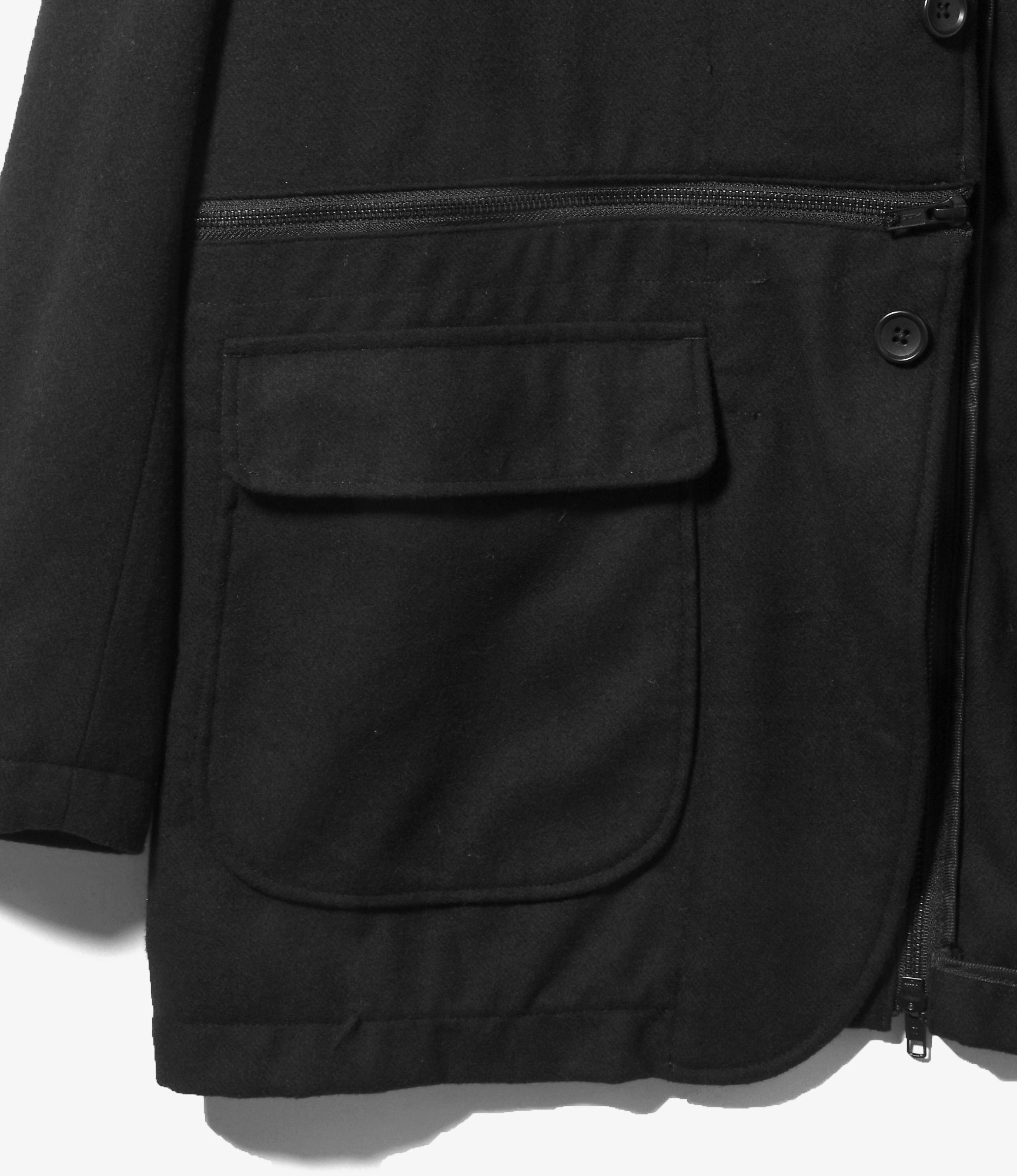 Zip Jacket – Black Solid Poly Wool Flannel