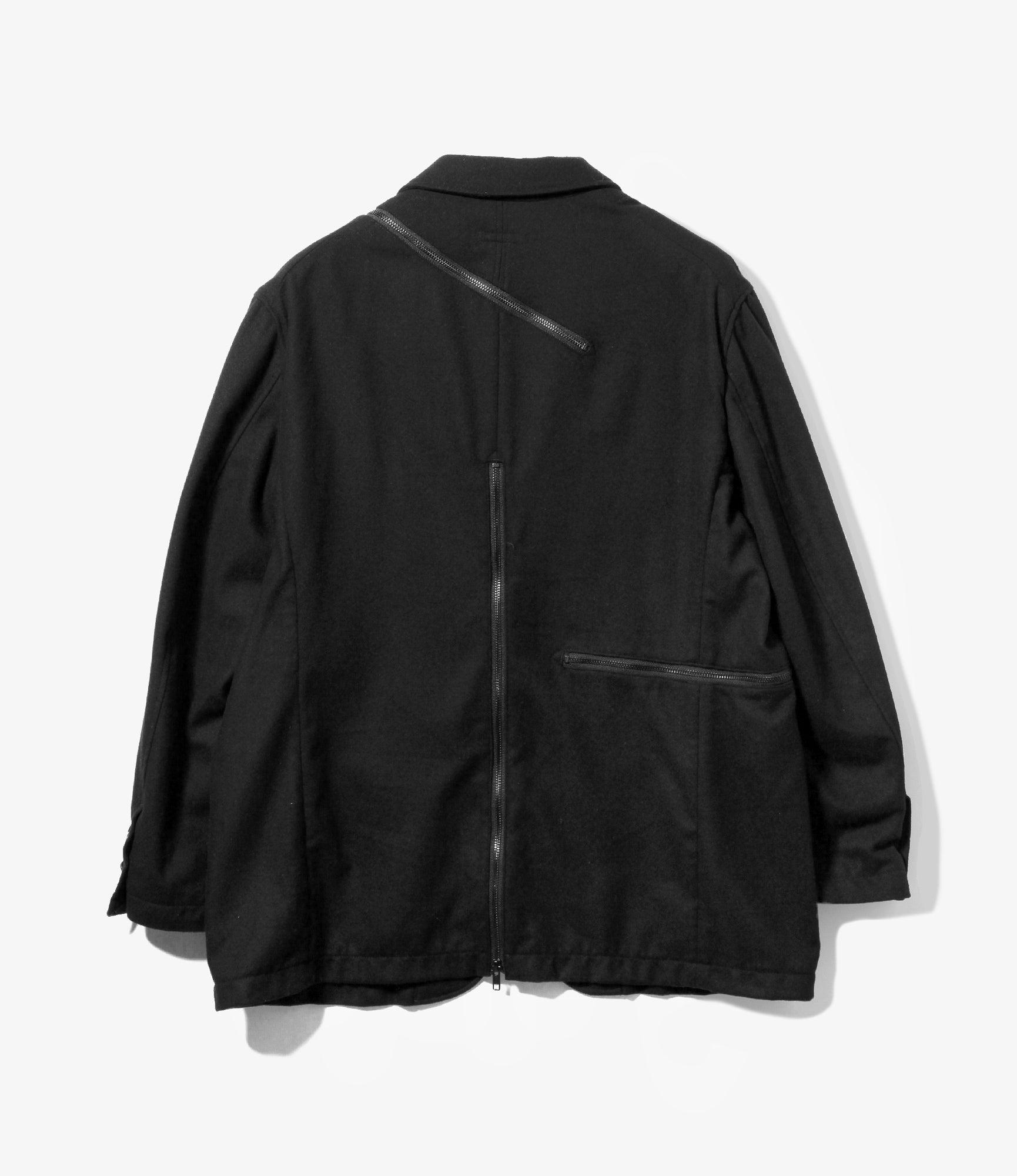 Zip Jacket – Black Solid Poly Wool Flannel