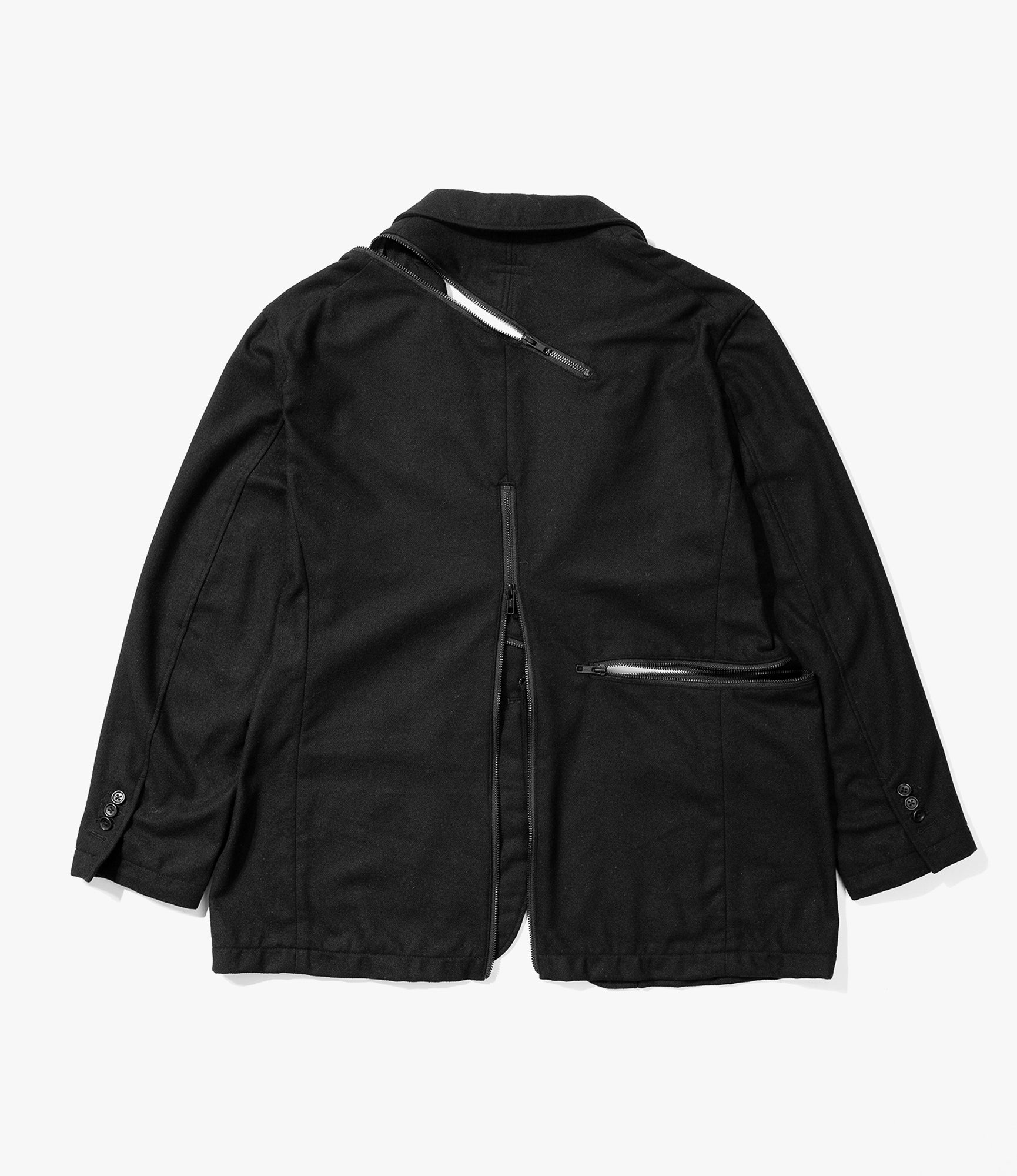 Zip Jacket – Black Solid Poly Wool Flannel