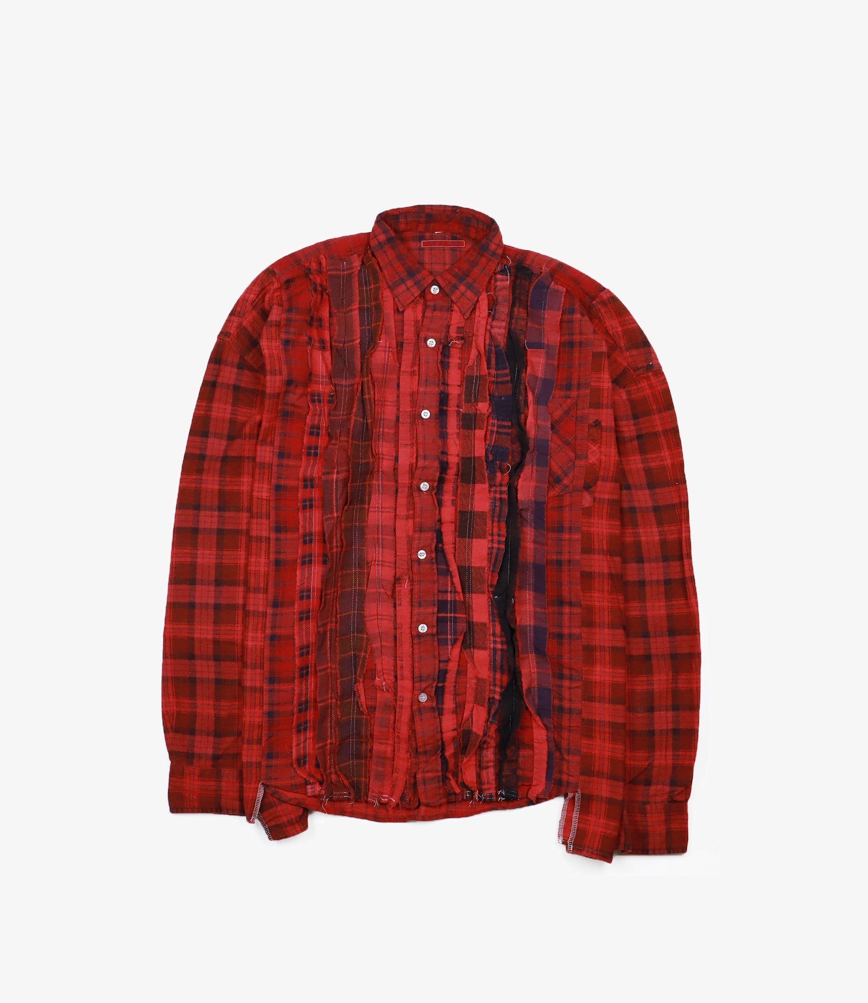 Flannel Shirt - Ribbon Wide Shirt / Over Dye - Red