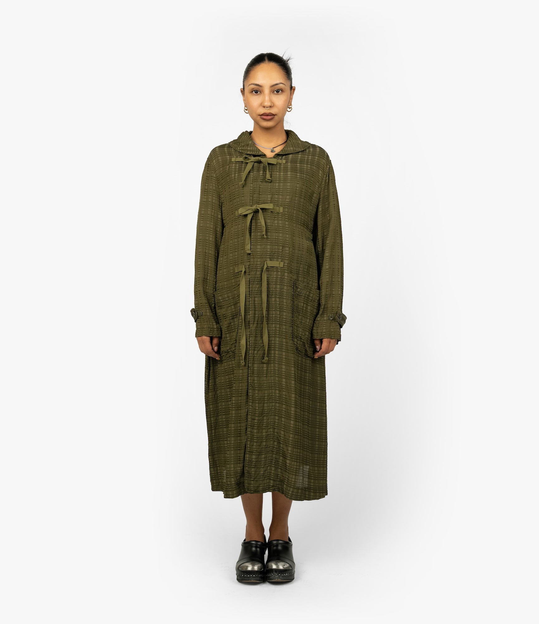 Duffle Dress Olive Check Rayon Cotton Duffle Dress Olive Check Rayon Cotton