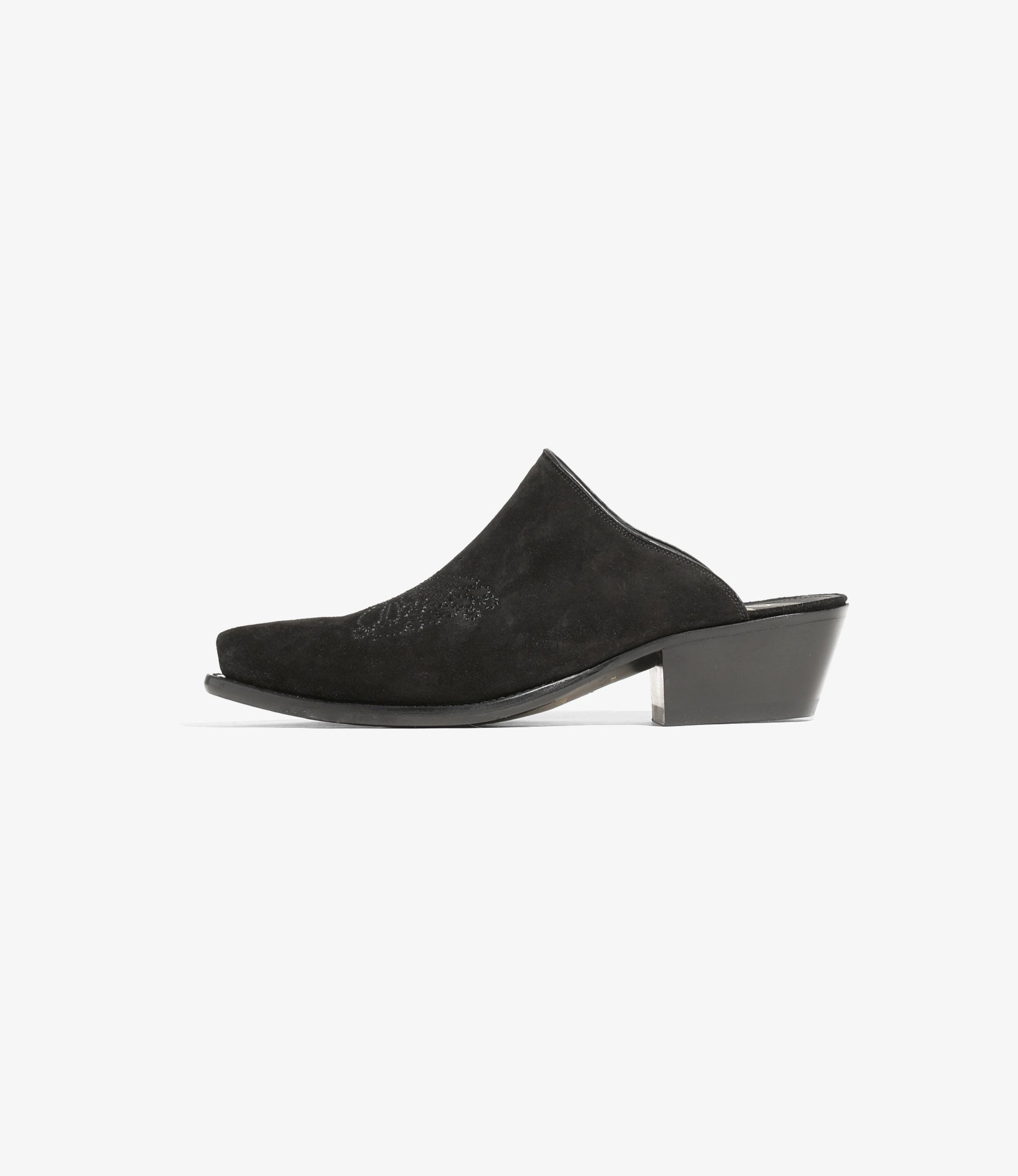 Needles Heeled Papillon Stitched Mule - Suede Black