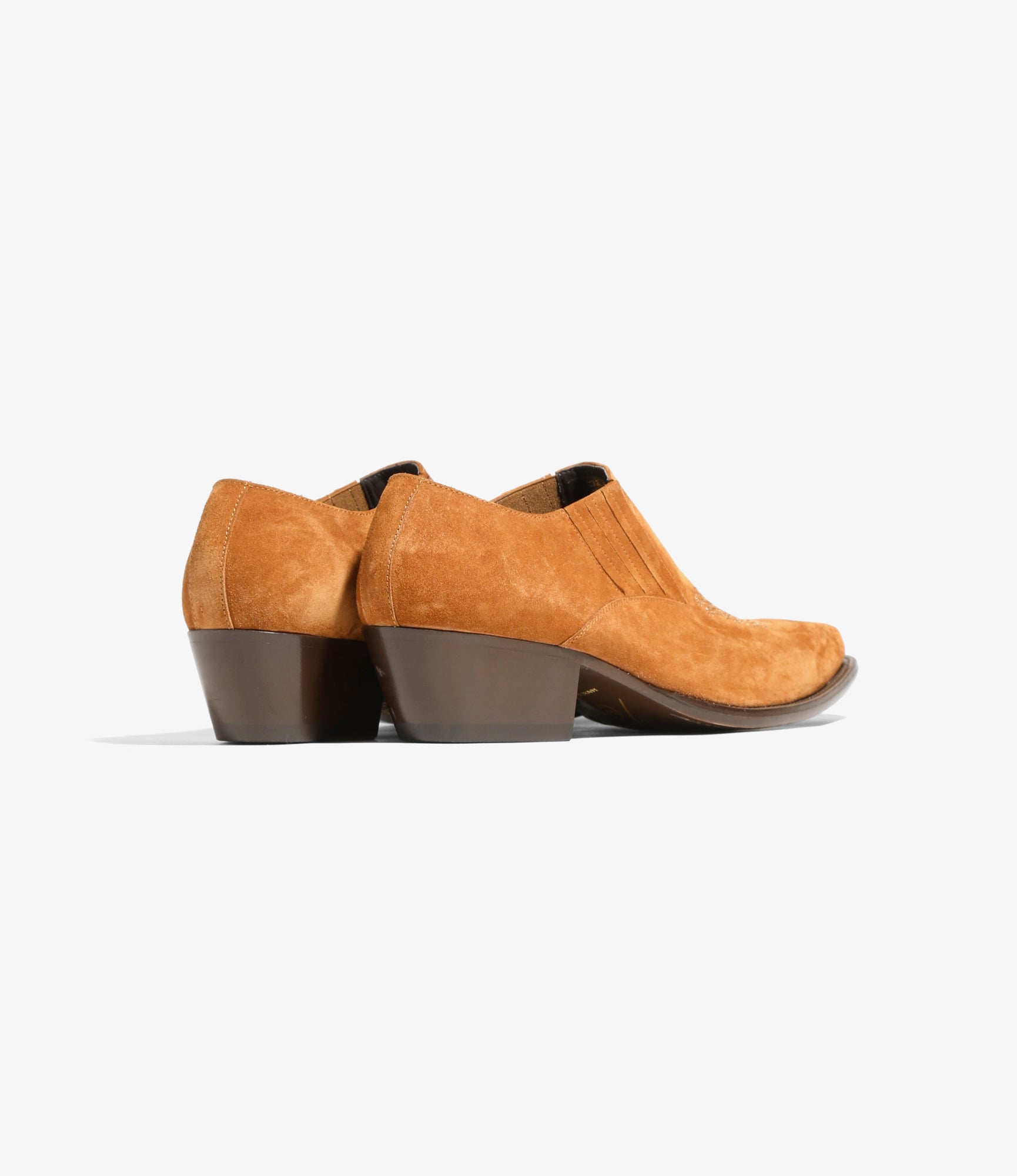 Needles Heeled Papillon Stitched Cowboy Shoe - Brown Suede