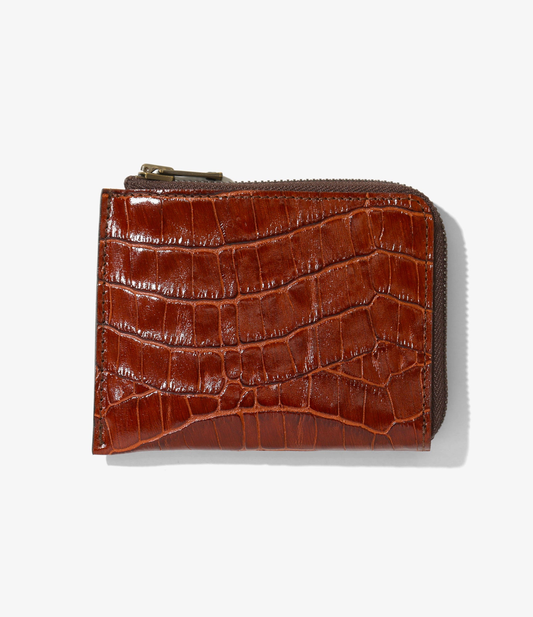 Needles Coin Case - Crocodile Embossed Leather - Brown