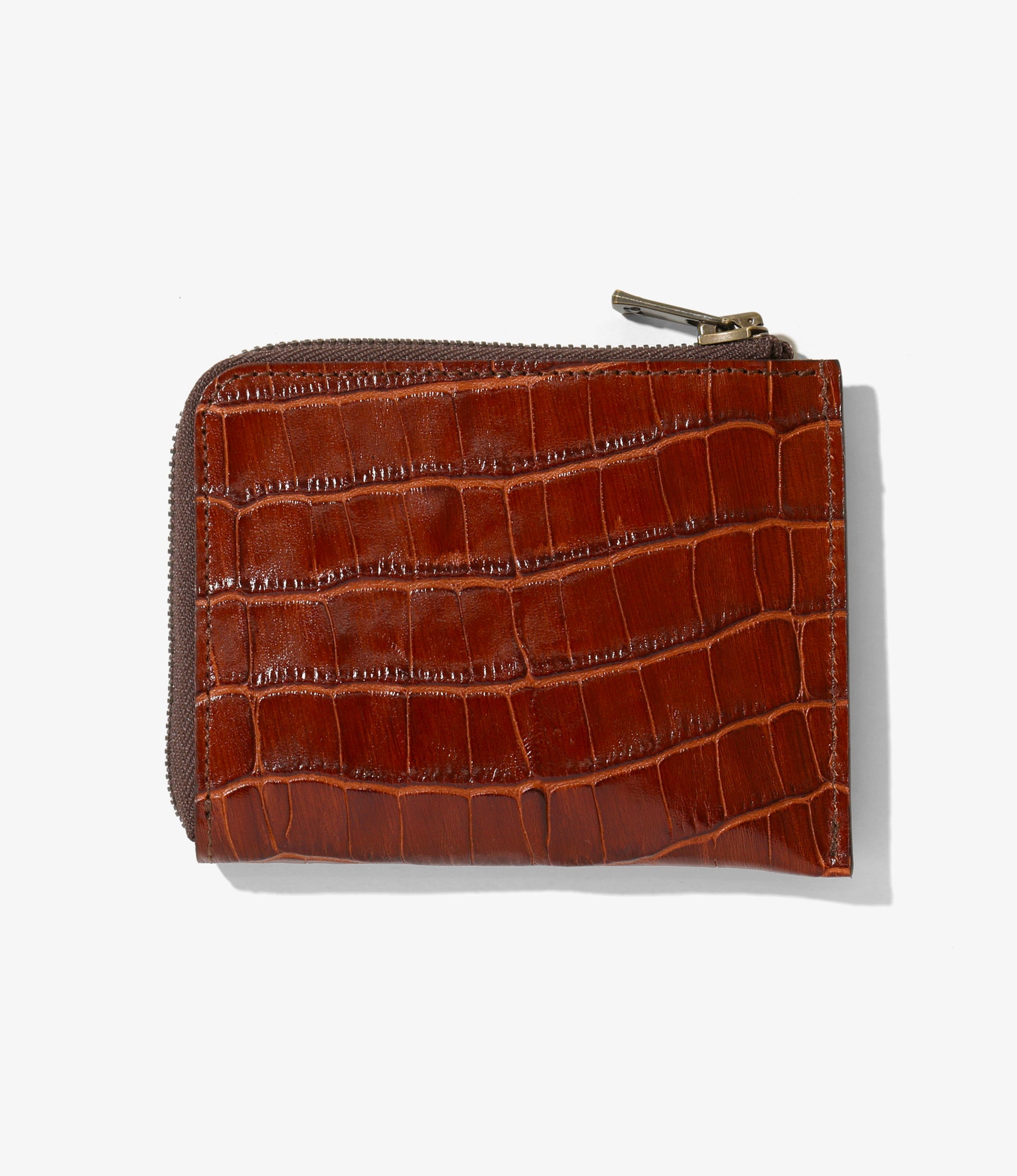 Needles Coin Case - Crocodile Embossed Leather - Brown