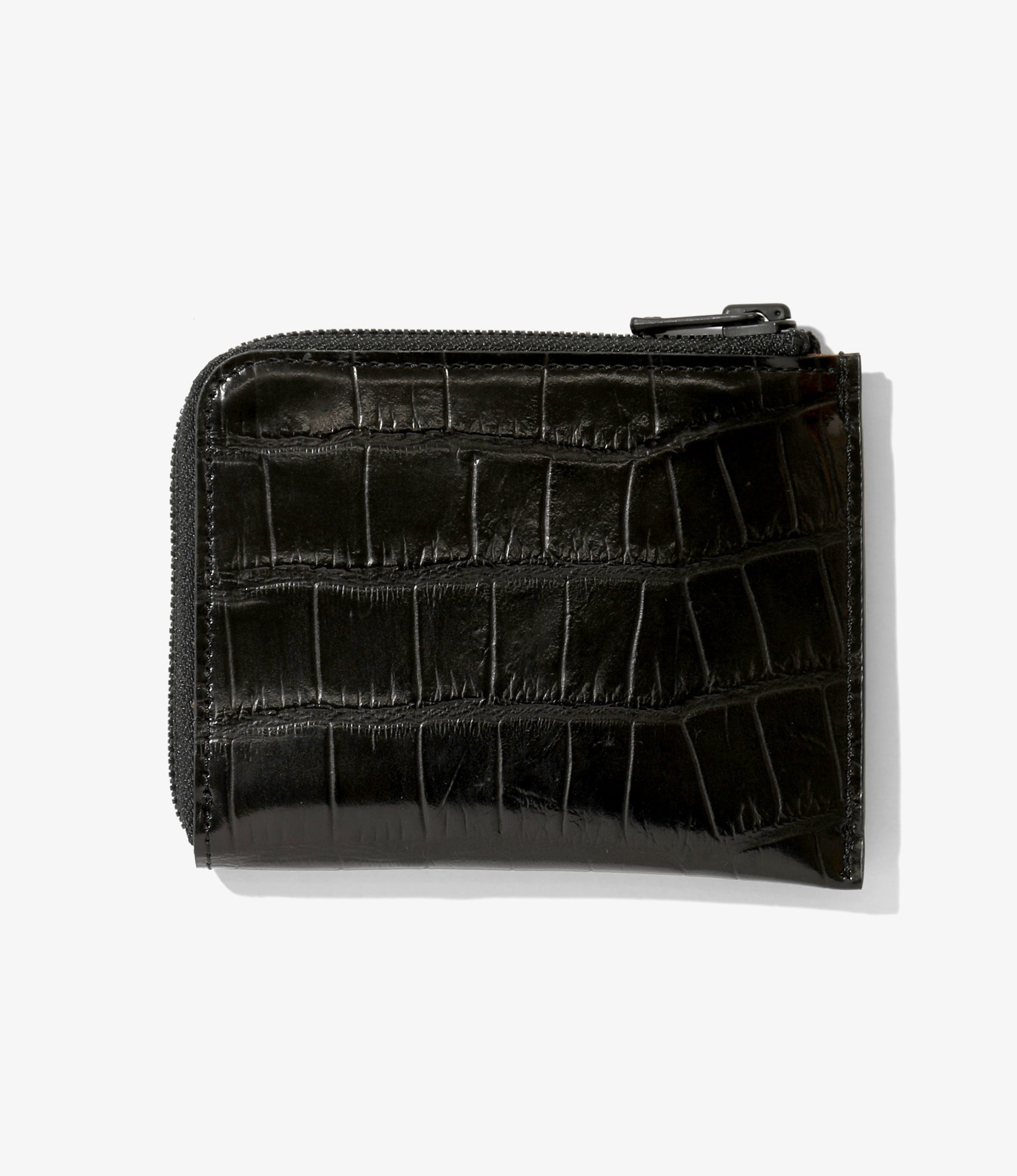 Needles Coin Case - Crocodile Embossed Leather - Black